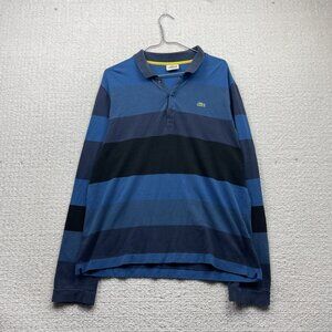 Lacoste Rugby Shirt Polo Mens Sz 7 Striped Blue Golf Pullover Long Sleeve Preppy